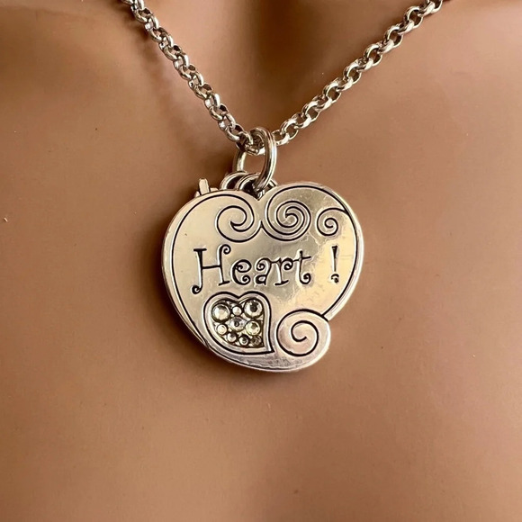 Brighton Swarovski bird heart chain necklace New.  Silver plated long chain. - Picture 6 of 6
